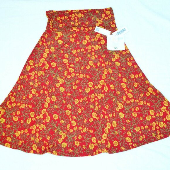 LULAROE AZURE Red Yellow Rose Floral Knee Length M - Picture 1 of 7